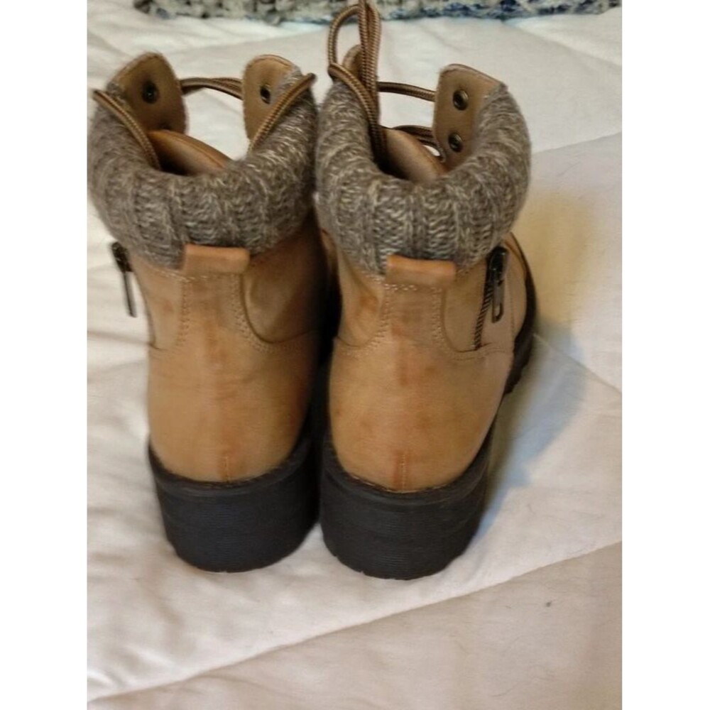 MIA Womens Combat Boots Tan Leather Sweater Cuff Lace Up Hiker Zip Boho Sz 6 - Picture 4 of 8